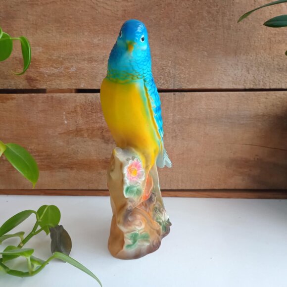 Parakeet Budgie Bird Figurine, Vintage Japan, Painted Ceramic Blue Yellow - Picture 4 of 9